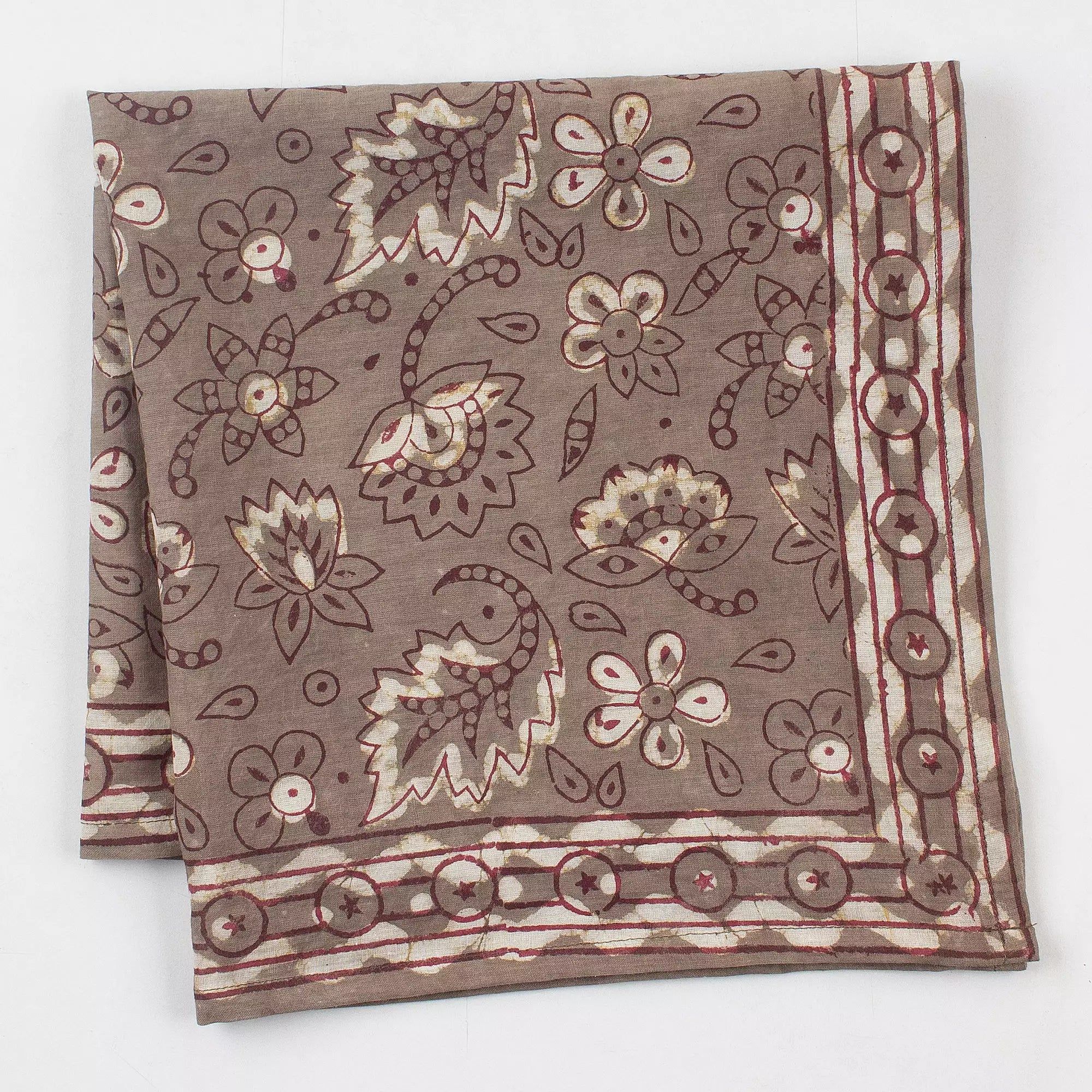 Hand Block Printed Pure Cotton Green Floral Bandana for Face 588